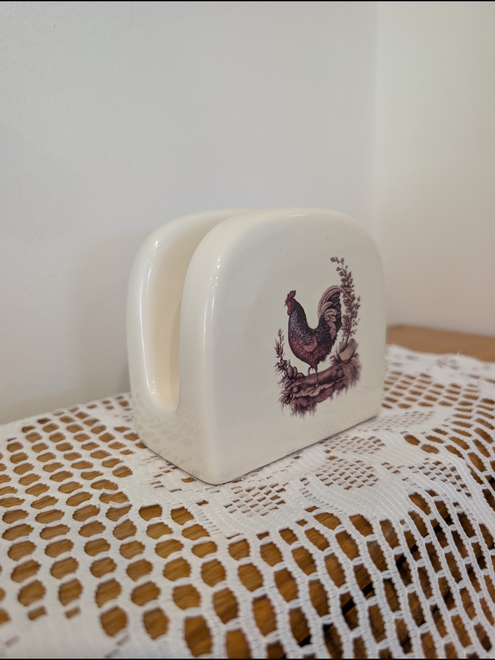 Ceramic Rooster Napkin Holder in Cream and Brown